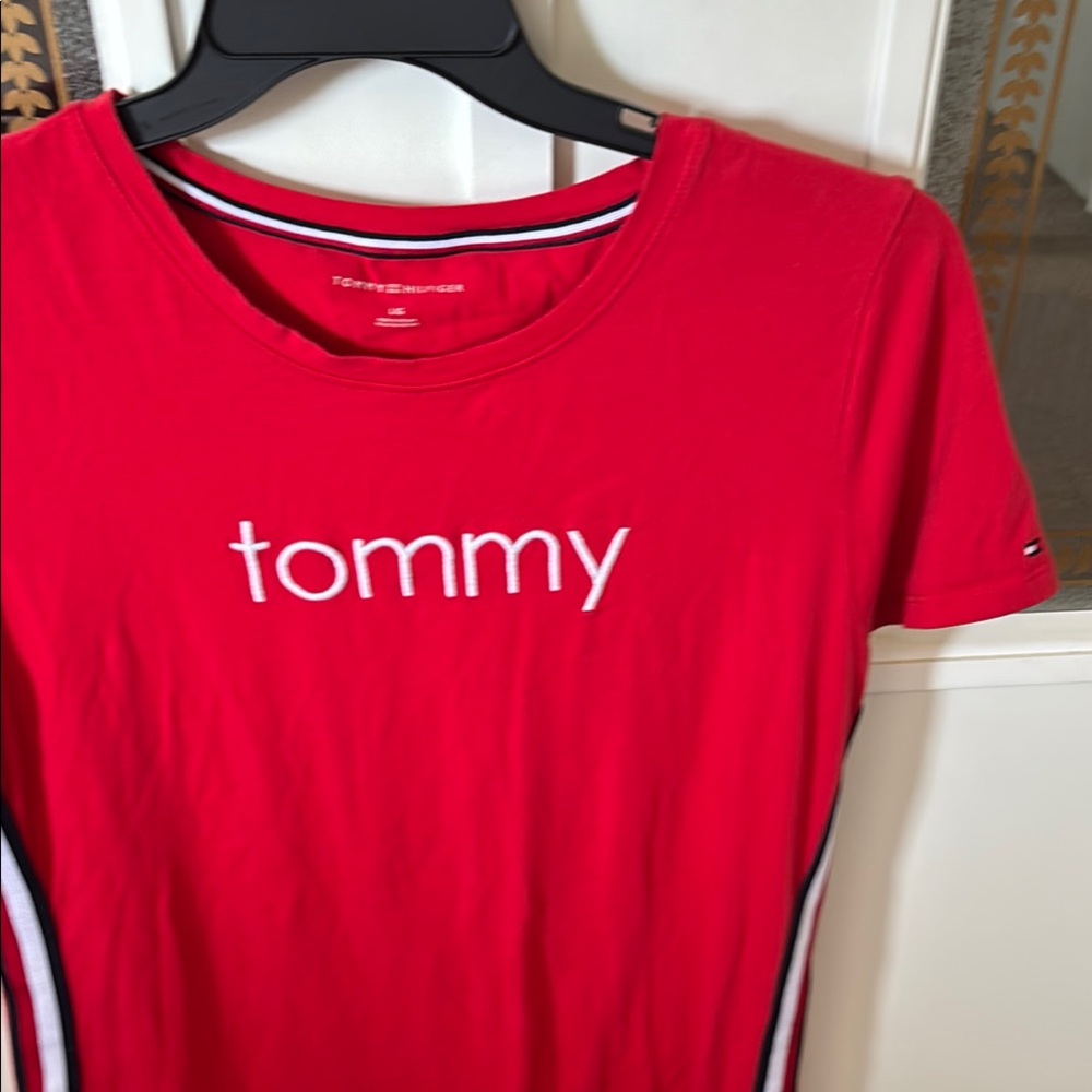 Tommy Hilfiger Red T-Shirt  dress with White Embroidery